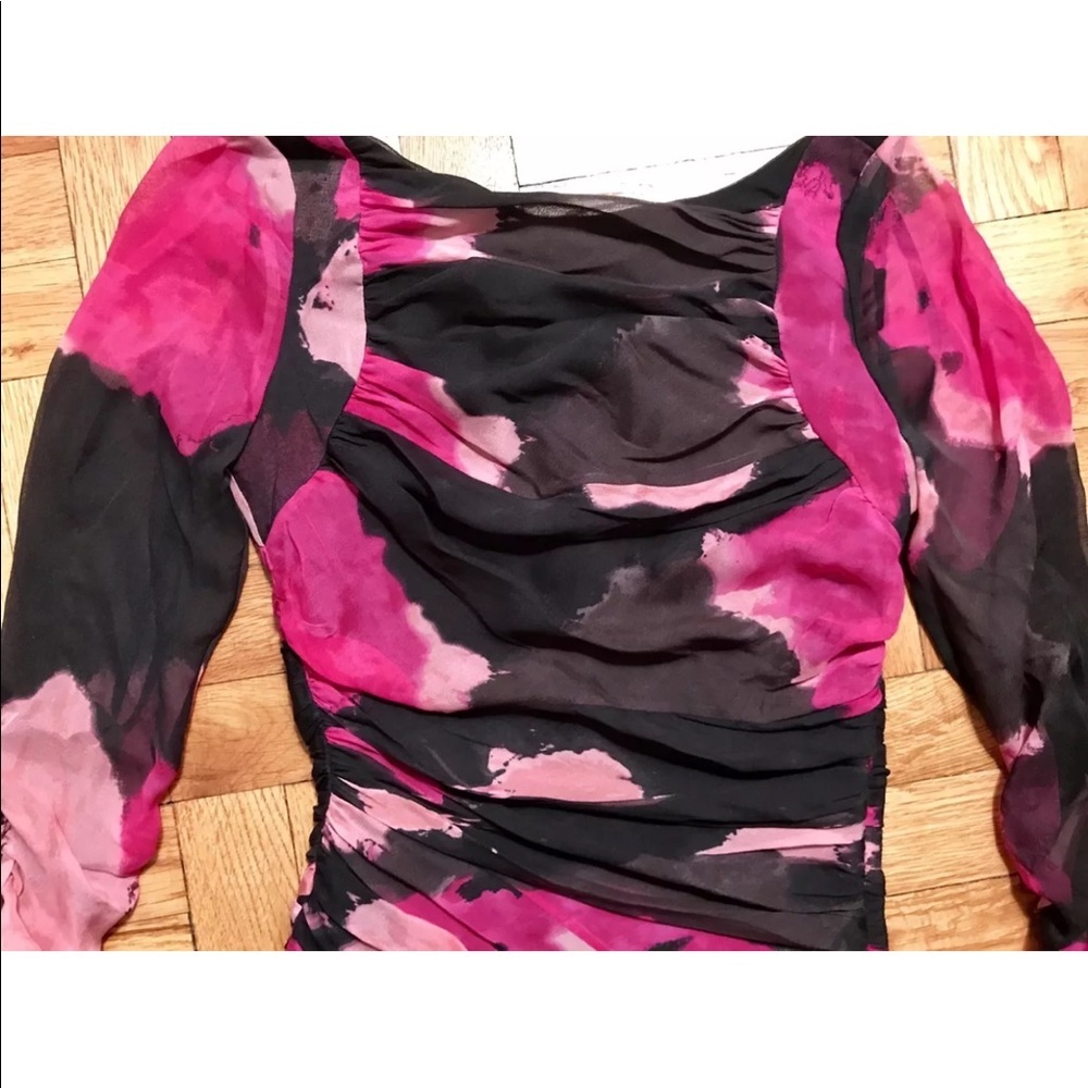 Diane Von Furstenberg Keena Ruched Silk Floral Chiffon Dress - Picture 3 of 5